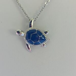 Silver And Blue Turtle Pendant Necklace